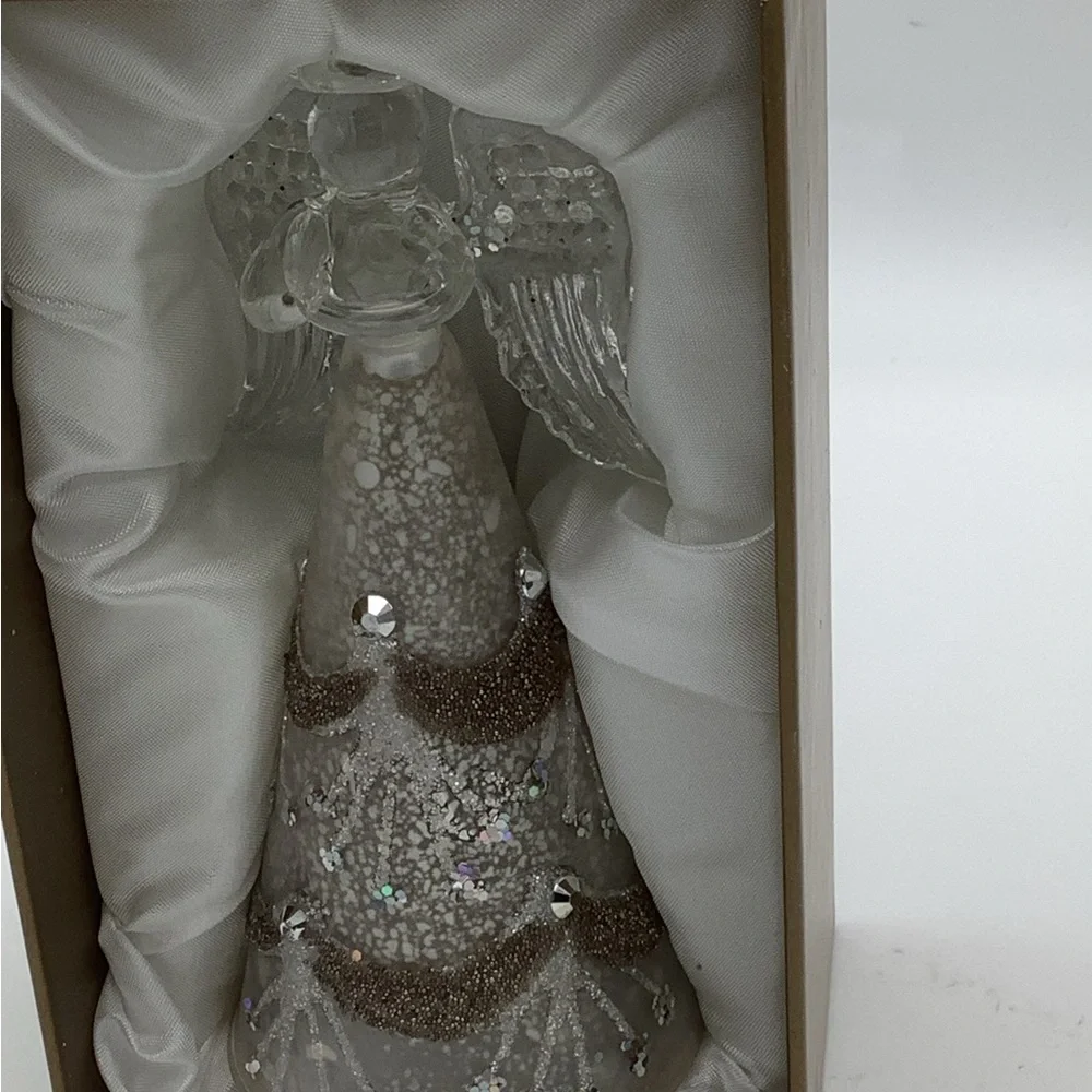 Pier 1 Glass Angel Figurine with Rhinestone and Glitter Accents